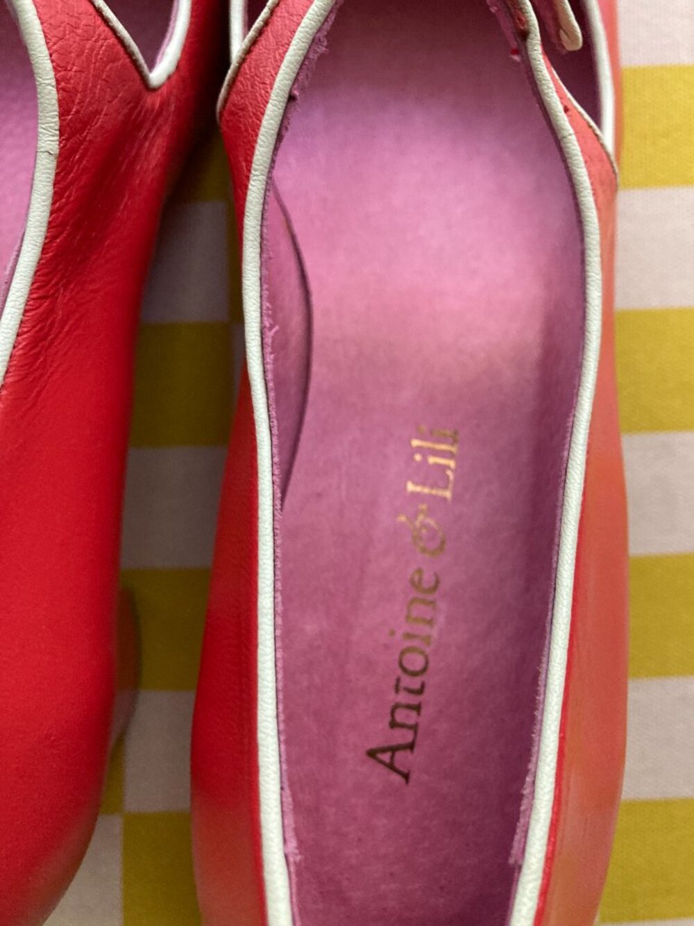 ✨ NWB Antoine & Lili Paris Red Leather Block Heel Shoes Size 38 ✨ - Picture 8 of 14
